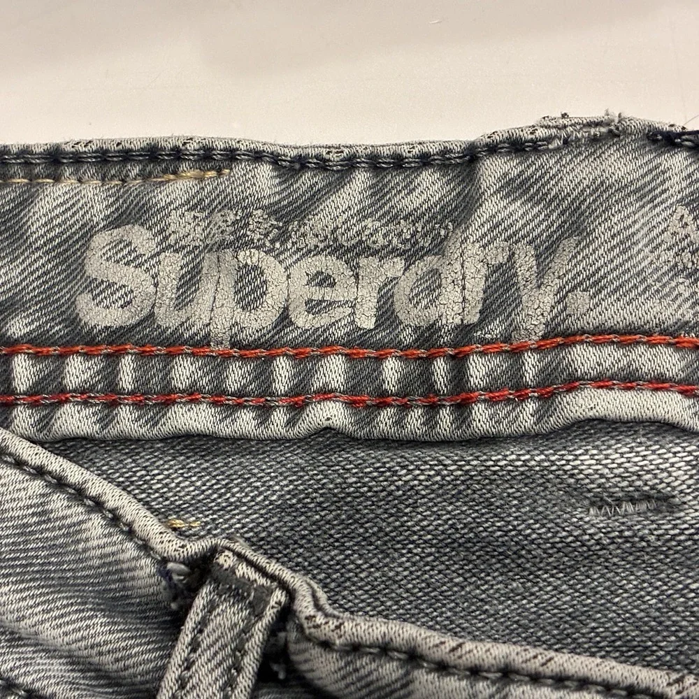 Superdry Vintage Superset Hightek Gray Acid Wash Jeans 32x30 Y2K Orange Tab